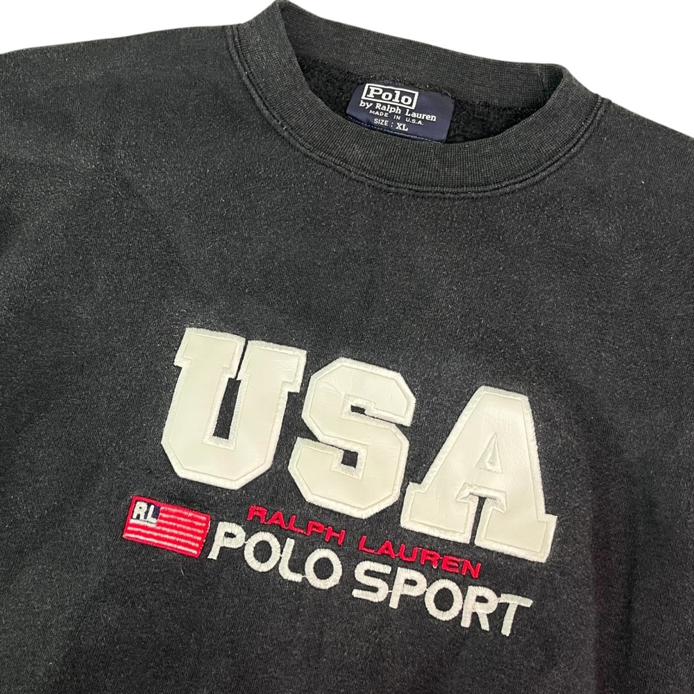 Vintage 90's Polo Sport Ralph Lauren Men's USA Sweatshirt Black Made in USA XL